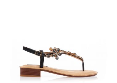 Σανδάλια μαύρα δερματίνη με σχέδιο από στρας ΜΑΥΡΟ - Tsoukalas - 