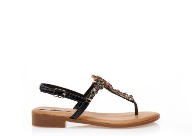 Σανδάλια μαύρα δερματίνη με σχέδιο από στρας ΜΑΥΡΟ - Tsoukalas - 