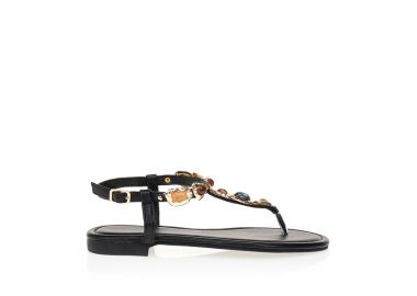Σανδάλια μαύρα με χρυσές λεπτομέρειες ΜΑΥΡΟ - Tsoukalas - 