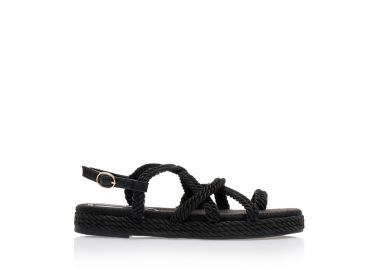 Σανδάλια μαύρα με πολλαπλά χιαστί λουράκια από σχοινί ΜΑΥΡΟ - Tsoukalas - 