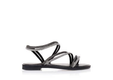 Σανδάλια μαύρα με στρας στα λουράκια ΜΑΥΡΟ - Tsoukalas - 