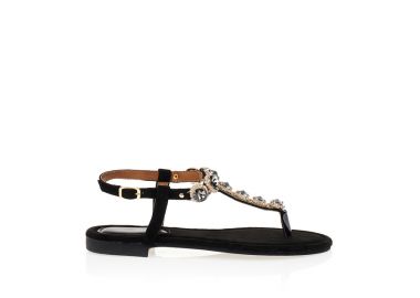 Σανδάλια μαύρα σουέτ με διακοσμητικά στρας ΜΑΥΡΟ - Tsoukalas - 