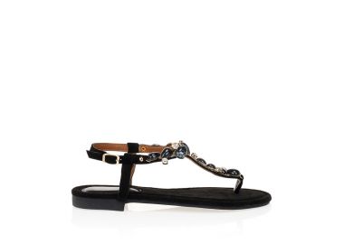 Σανδάλια μαύρα σουέτ με διακοσμητικές πέτρες και στρας ΜΑΥΡΟ - Tsoukalas - 