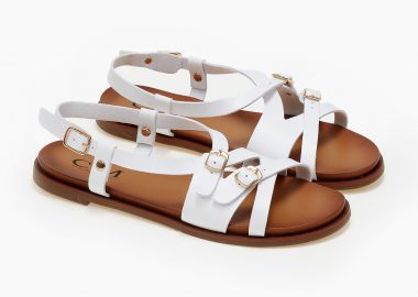 Σανδάλια με χιαστί λουριά και αγκράφες - Λευκό - Issue - 