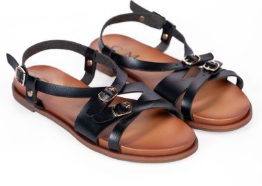 Σανδάλια με χιαστί λουριά και αγκράφες - Μαύρο - Issue - 