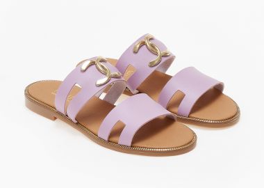 Σανδάλια με διπλή φάσα και μεταλλικά στοιχεία - Λιλά - Issue - 