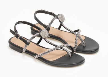 Σανδάλια με λουράκια με στρας - Μαύρο - Issue - 