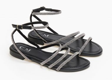 Σανδάλια με πολλαπλά λουράκια με στρας - Μαύρο - Issue - 