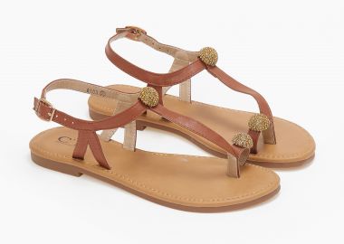 Σανδάλια με στοιχεία με στρας - Κάμελ - Issue - 