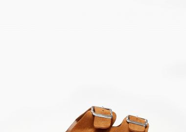 Σανδάλια με suede υφή και αγκράφες - Κάμελ - Issue - 