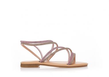 Σανδάλια μωβ με στρας στα λουράκια ΜΩΒ - Tsoukalas - 
