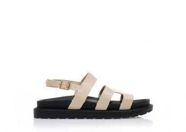 Σανδάλια μπεζ δερματίνη δίπατα με λουράκι στον αστράγαλο ΜΠΕΖ - Tsoukalas - 