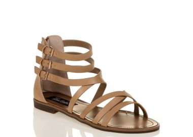 Σανδάλια μπεζ δερματίνη με αγκράφες ΜΠΕΖ - Tsoukalas - 