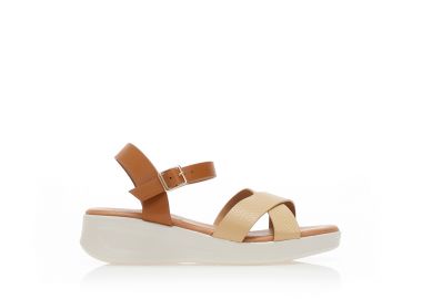 Σανδάλια μπεζ δερματίνη με χιαστί φάσα και λουράκι στον αστράγαλο ΜΠΕΖ - Tsoukalas - 