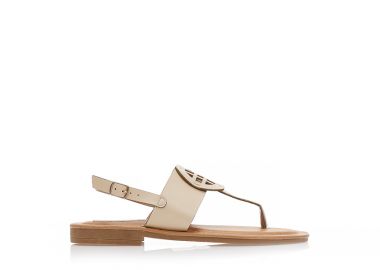 Σανδάλια μπεζ δερματίνη με διακοσμητικό και λουράκι στον αστράγαλο ΜΠΕΖ - Tsoukalas - 