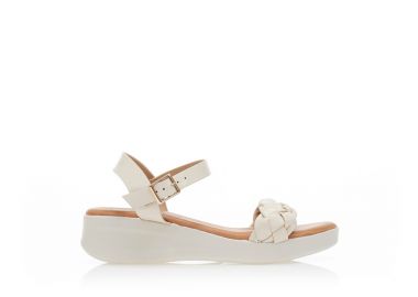 Σανδάλια μπεζ δερματίνη με φάσα από σχέδιο πλεξούδα και λουράκι στον αστράγαλο ΜΠΕΖ - Tsoukalas - 