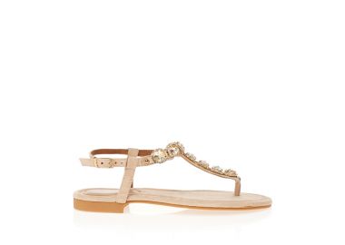 Σανδάλια μπεζ σουέτ με διακοσμητικά στρας ΜΠΕΖ - Tsoukalas - 