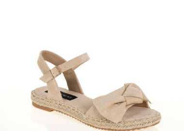 Σανδάλια μπεζ σουέτ με φιόγκο και λουράκι ΜΠΕΖ - Tsoukalas - 