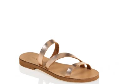 Σανδάλια μπρονζέ δερμάτινα με λουριά ΧΑΛΚΟΣ - Tsoukalas - 