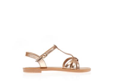 Σανδάλια μπρονζέ δερματίνη με ιδιαίτερη φάσα και λουράκι στον αστράγαλο ΜΠΡΟΝΖΕ - Tsoukalas - 