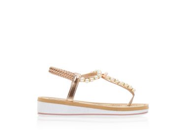 Σανδάλια μπρονζέ δερματίνη με πέρλες και στρας ΜΠΡΟΝΖΕ - Tsoukalas - 