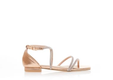 Σανδάλια μπρονζέ δερματίνη με πολλαπλά λουράκια από στρας ΜΠΡΟΝΖΕ - Tsoukalas - 