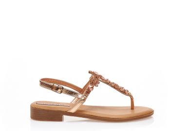 Σανδάλια μπρονζέ δερματίνη με σχέδιο από στρας ΜΠΡΟΝΖΕ - Tsoukalas - 