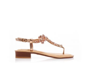 Σανδάλια μπρονζέ δερματίνη με σχέδιο από στρας ΜΠΡΟΝΖΕ - Tsoukalas - 