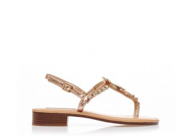 Σανδάλια μπρονζέ δερματίνη με στρας και λουράκι στον αστράγαλο ΜΠΡΟΝΖΕ - Tsoukalas - 