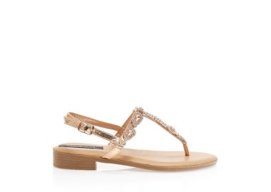 Σανδάλια μπρονζέ δερματίνη με στρας και ρυθμιζόμενο λουράκι στον αστράγαλο ΜΠΡΟΝΖΕ - Tsoukalas - 