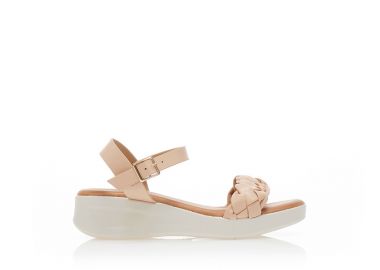 Σανδάλια nude δερματίνη με φάσα από σχέδιο πλεξούδα και λουράκι στον αστράγαλο NUDE - Tsoukalas - 