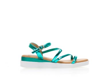 Σανδάλια πράσινα δερματίνη μεταλλιζέ με λουράκια ΠΡΑΣΙΝΟ - Tsoukalas - 