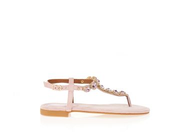 Σανδάλια ροζ σουέτ με διακοσμητικά στρας ΡΟΖ - Tsoukalas - 