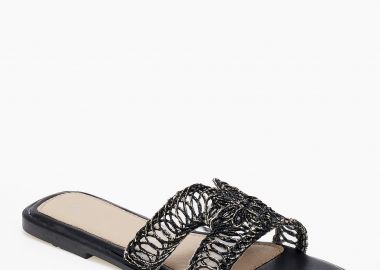 Σανδάλια slides με πλεκτό σχέδιο - Μαύρο - Issue - 