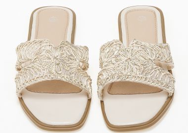 Σανδάλια slides με πλεκτό σχέδιο - Μπεζ - Issue - 