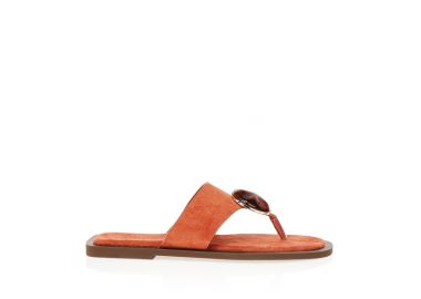 Σανδάλια σουέτ πορτοκαλί με στρογγυλή αγκράφα ΠΟΡΤΟΚΑΛΙ - Tsoukalas - 