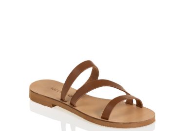 Σανδάλια ταμπά δερμάτινα με λουριά ΚΑΜΕΛ - Tsoukalas - 