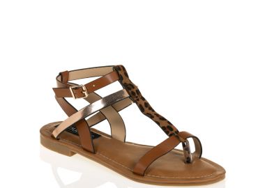 Σανδάλια ταμπά δερματίνη με λουριά ΚΑΜΕΛ - Tsoukalas - 