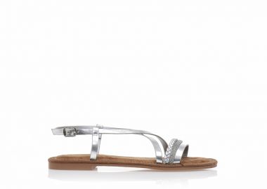 Σανδάλια TSOUKALAS ασημί δερματίνη με σχέδιο πλεξούδα και στρας ΑΣΗΜΙ - Tsoukalas - 
