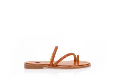 Σανδάλια TSOUKALAS χειροποίητα πορτοκαλί δερματίνη με λουράκια από στρας και σχέδιο δαχτυλίδι ΠΟΡΤΟΚΑΛΙ - Tsoukalas - 