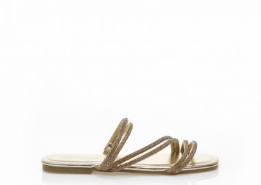 Σανδάλια TSOUKALAS χρυσά δερματίνη με πολλαπλά λουράκια από στρας ΧΡΥΣΟ - Tsoukalas - 