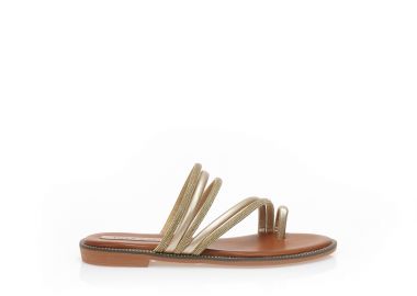 Σανδάλια TSOUKALAS χρυσά με πολλαπλά λουράκια από δερματίνη και στρας και σχέδιο δαχτυλίδι ΧΡΥΣΟ - Tsoukalas - 