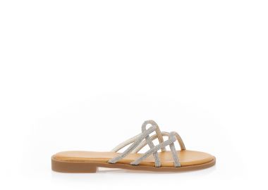 Σανδάλια TSOUKALAS εκρού δερματίνη με πολλαπλά λουράκια από στρας ΕΚΡΟΥ - Tsoukalas - 