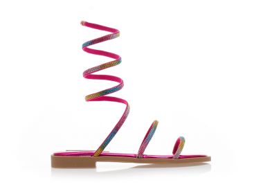 Σανδάλια TSOUKALAS φούξια δερματίνη με πολλαπλά λουράκια από πολύχρωμα στρας ΦΟΥΞΙΑ - Tsoukalas - 