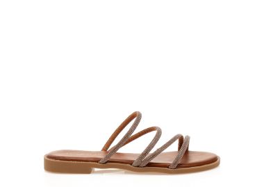 Σανδάλια TSOUKALAS κάμελ δερματίνη με πολλαπλά λουράκια από στρας ΚΑΜΕΛ - Tsoukalas - 