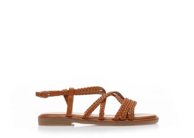 Σανδάλια TSOUKALAS κάμελ δερματίνη με πολλαπλά λουράκια και σχέδιο πλεξούδα ΚΑΜΕΛ - Tsoukalas - 