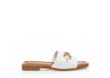 Σανδάλια TSOUKALAS λευκά δερματίνη με χρυσή αγκράφα και στρας ΛΕΥΚΟ - Tsoukalas - 