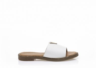 Σανδάλια TSOUKALAS λευκά δερματίνη με χρυσή αγκράφα ΛΕΥΚΟ - Tsoukalas - 
