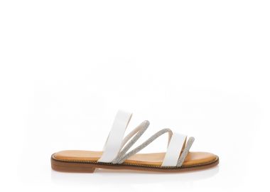 Σανδάλια TSOUKALAS λευκά δερματίνη με λουράκια από στρας ΛΕΥΚΟ - Tsoukalas - 