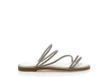 Σανδάλια TSOUKALAS λευκά δερματίνη με πολλαπλά λουράκια από στρας ΛΕΥΚΟ - Tsoukalas - 